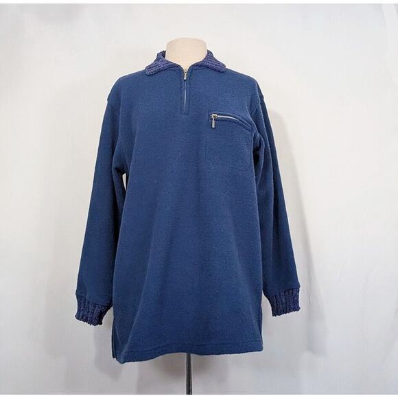 Vintage Tops - Vintage 90s Top Blue Textured Knit Pullover Half Zip Oversize Misses Size M